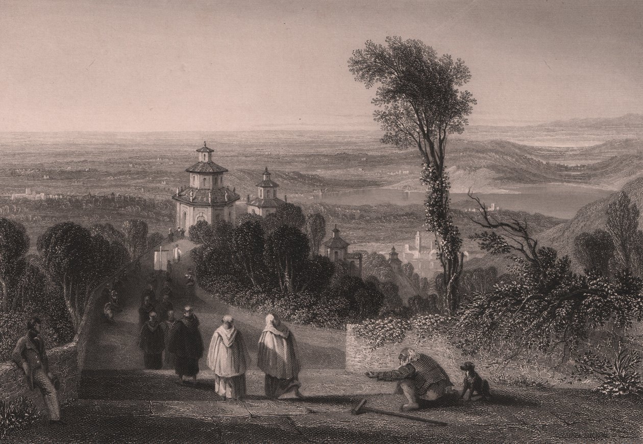 Kilátás a Sacro Monte-ról (Szent-hegy) Varese, Lombardia, Olaszország, T Willmore acélmetszete William Brockedon (1787-1854) rajzából, kb 23x18 cm alkotó: William Brockedon