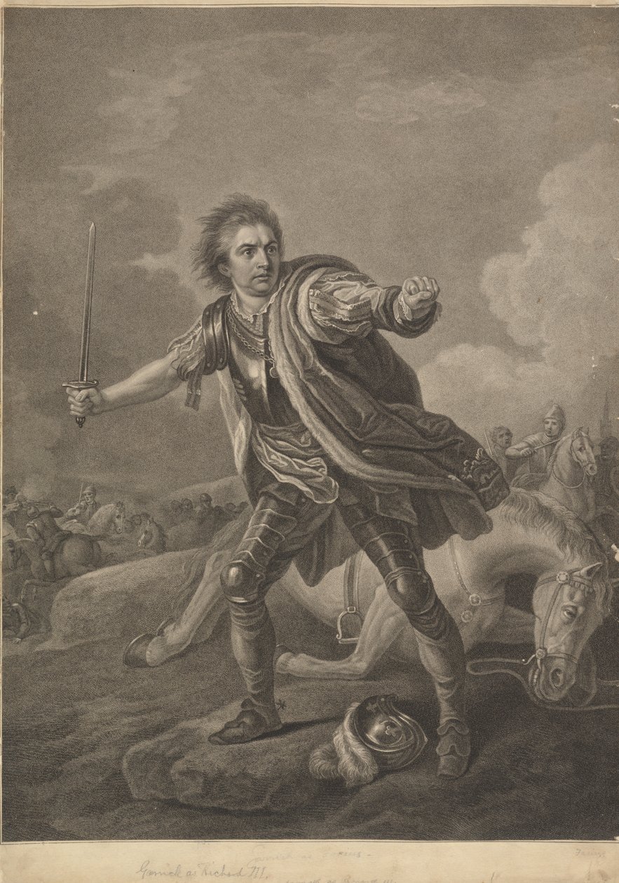 David Garrick III. Richard szerepében a Drury Lane színházi előadásban, 1759 alkotó: William Bromley