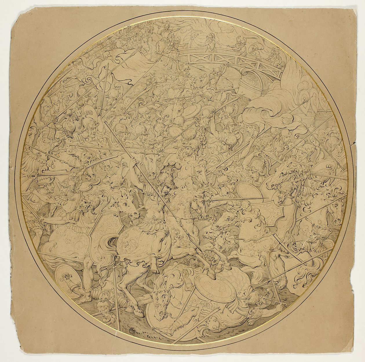 Díszpajzs Marcus Curtius és Mutius Scaevola történeteivel alkotó: William Burgess