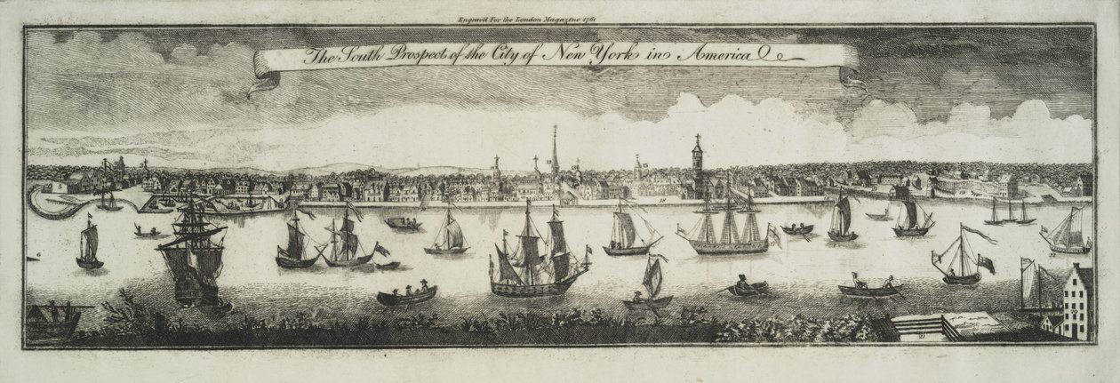 New York város déli kilátása, Észak-Amerikában, 1761 alkotó: William Burgis