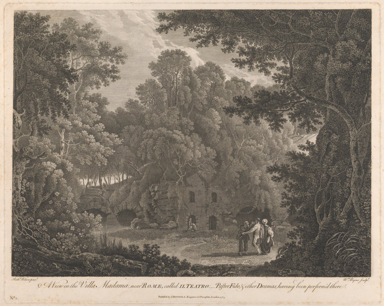 Kilátás a Villa Madama-ban, Róma közelében, II Teatro néven alkotó: William Byrne