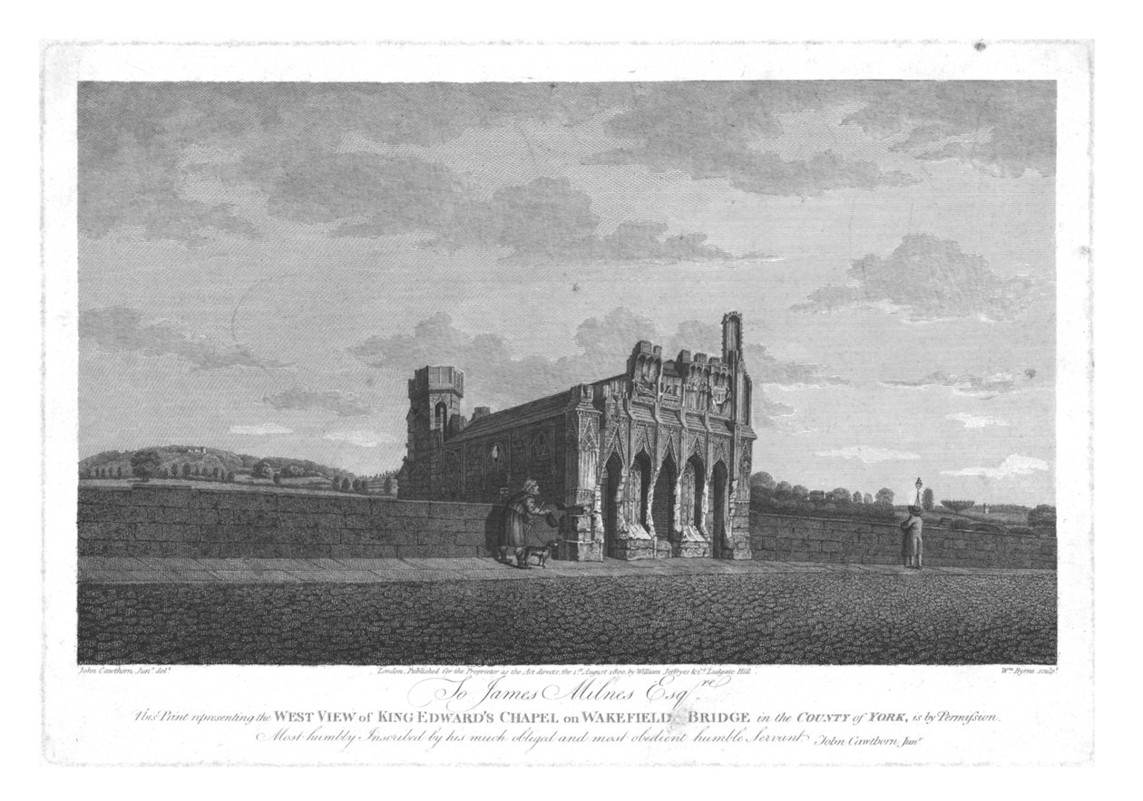 A King Edwards-kápolna nyugati nézete a Wakefield hídon York megyében, 1800 alkotó: William Byrne