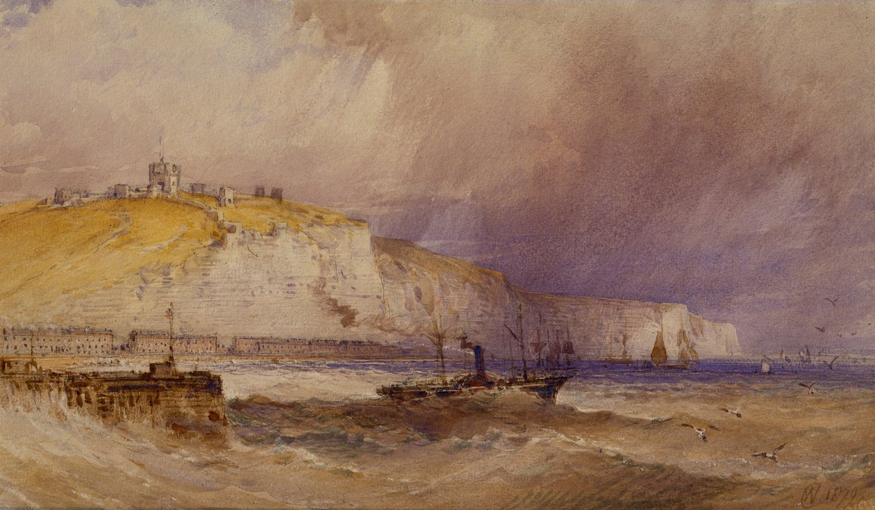 Egy evezős gőzhajó elhagyja Dover kikötőjét, 1879 alkotó: William Callow