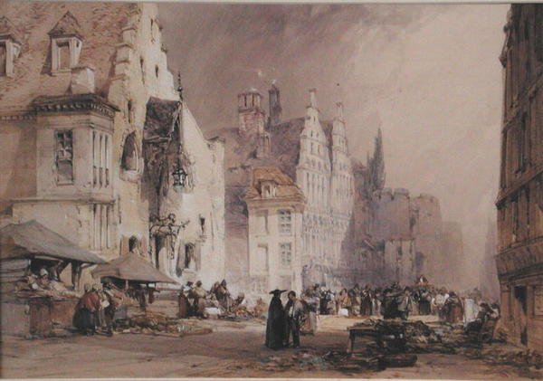 Utcai piac Gentben (akvarell, papír) alkotó: William Callow