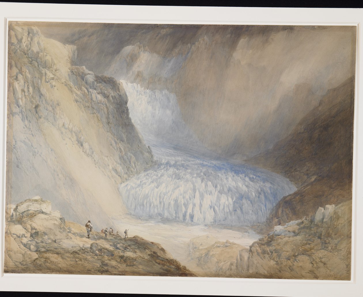 Glacier Du Rhone és a Galenstock, a Furka-hágóról (akvarell ceruzával, fehérrel kiemelve, törtfehér papíron) alkotó: William Callow