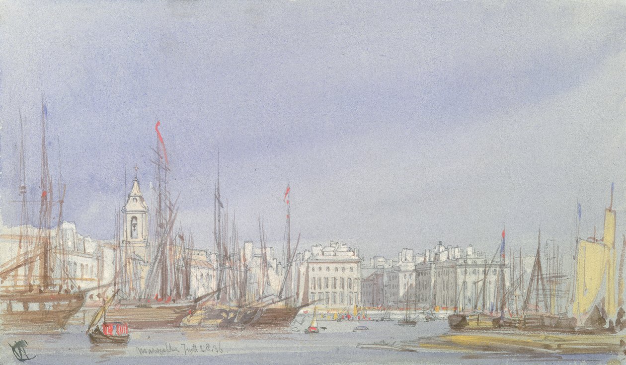 Marseille, Hajózás a belső kikötőben, 1836. július 28 alkotó: William Callow
