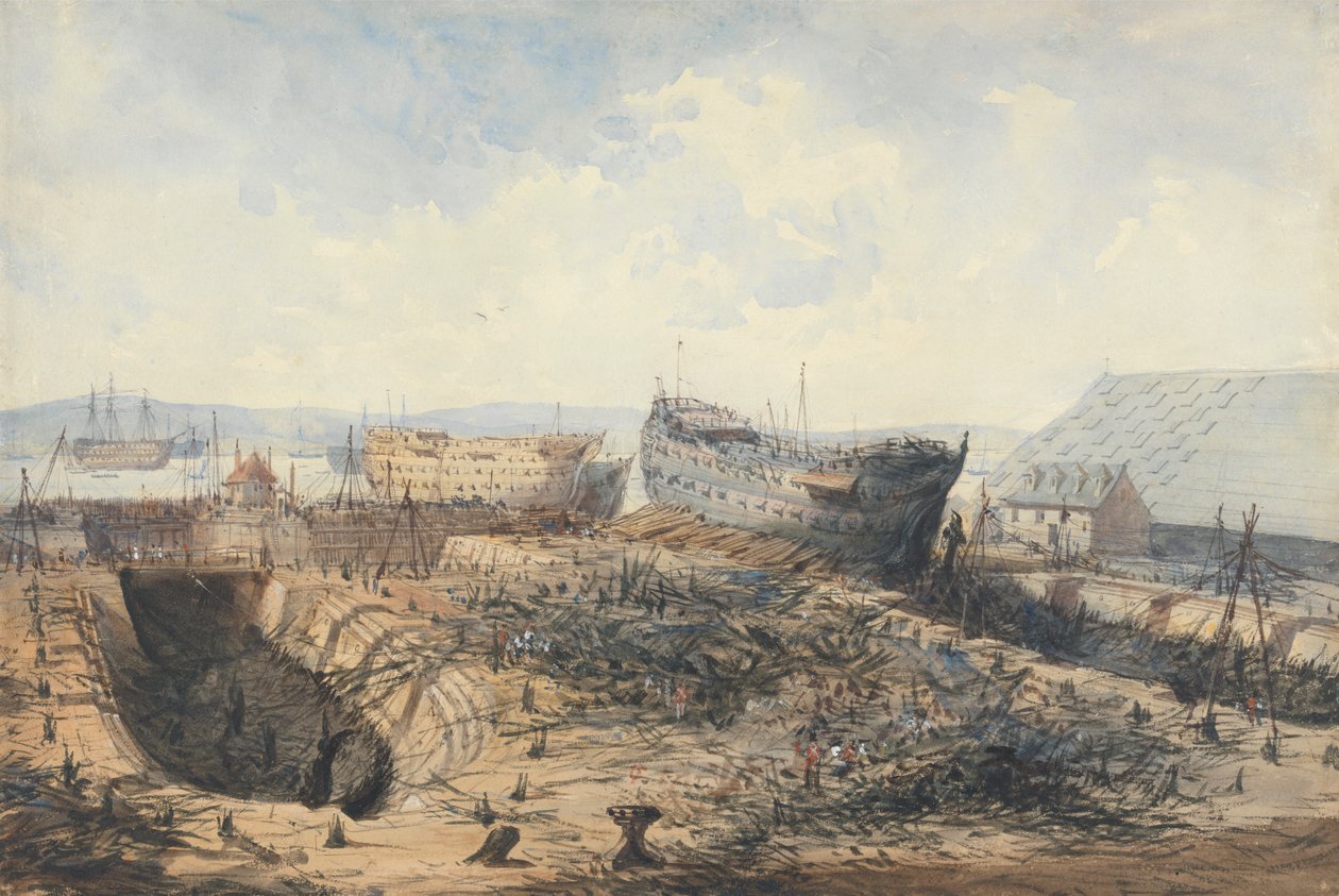 Plymouth Dockyard a tűz után alkotó: William Callow