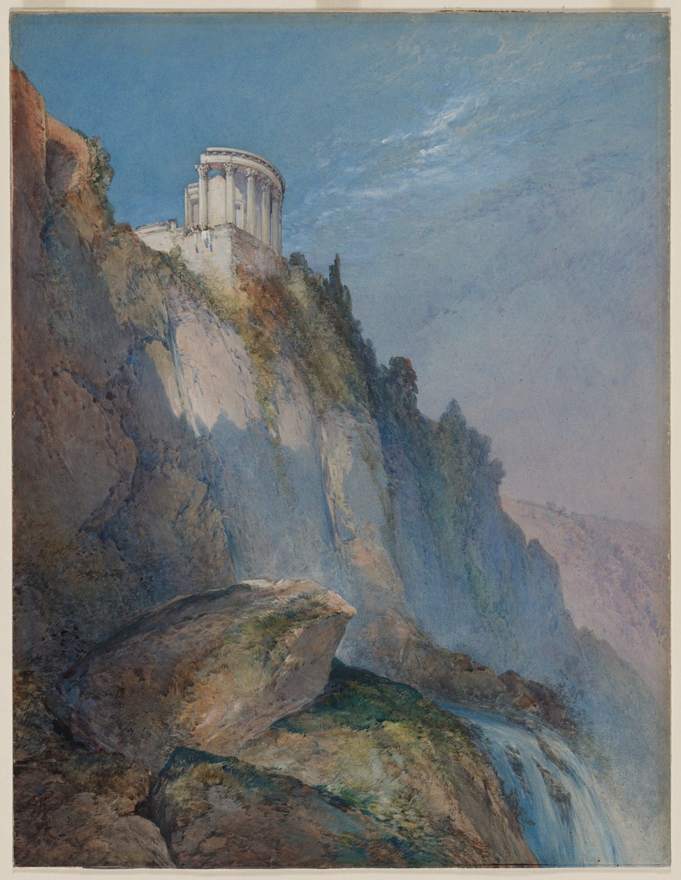 Vesta temploma és a vízesés Tivoliban, 1859. alkotó: William Callow