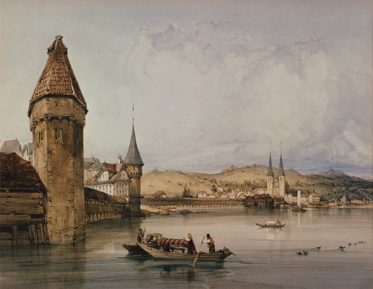 Luzern városa, a Quatre Cantons tavon alkotó: William Callow