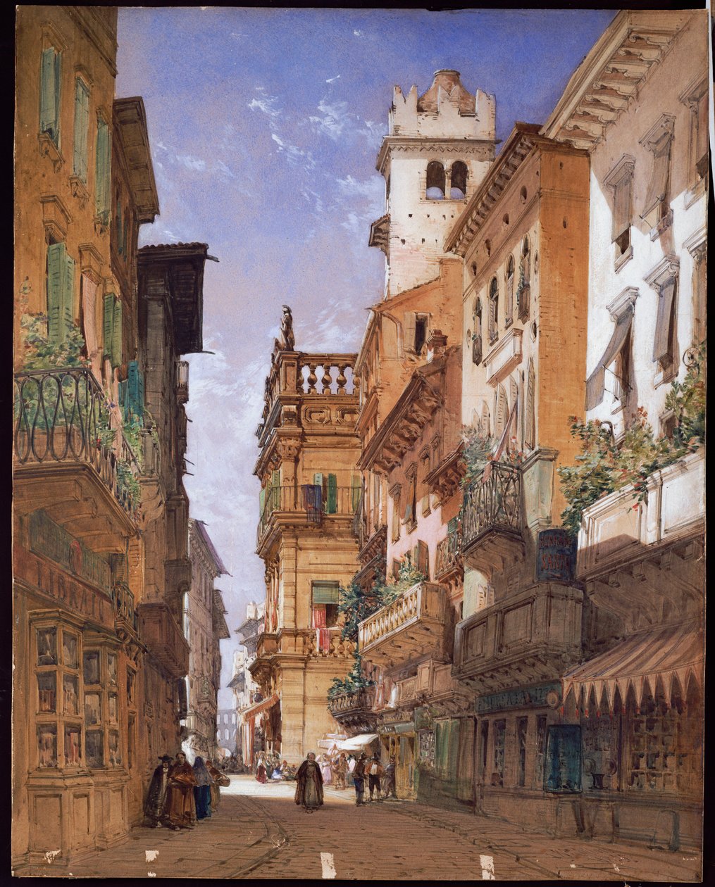 Verona: Corso Sant "Anastasia és a Palazzo Maffei, 1855 alkotó: William Callow