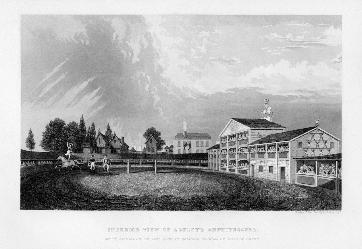 A londoni Astleys Amfiteátrum belső képe, ahogyan az 1777-ben, 1840-ben megjelent. alkotó: William Capon