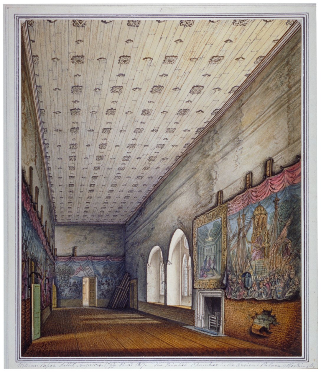 A festett kamra belső képe, Westminster palota, London, 1817. alkotó: William Capon