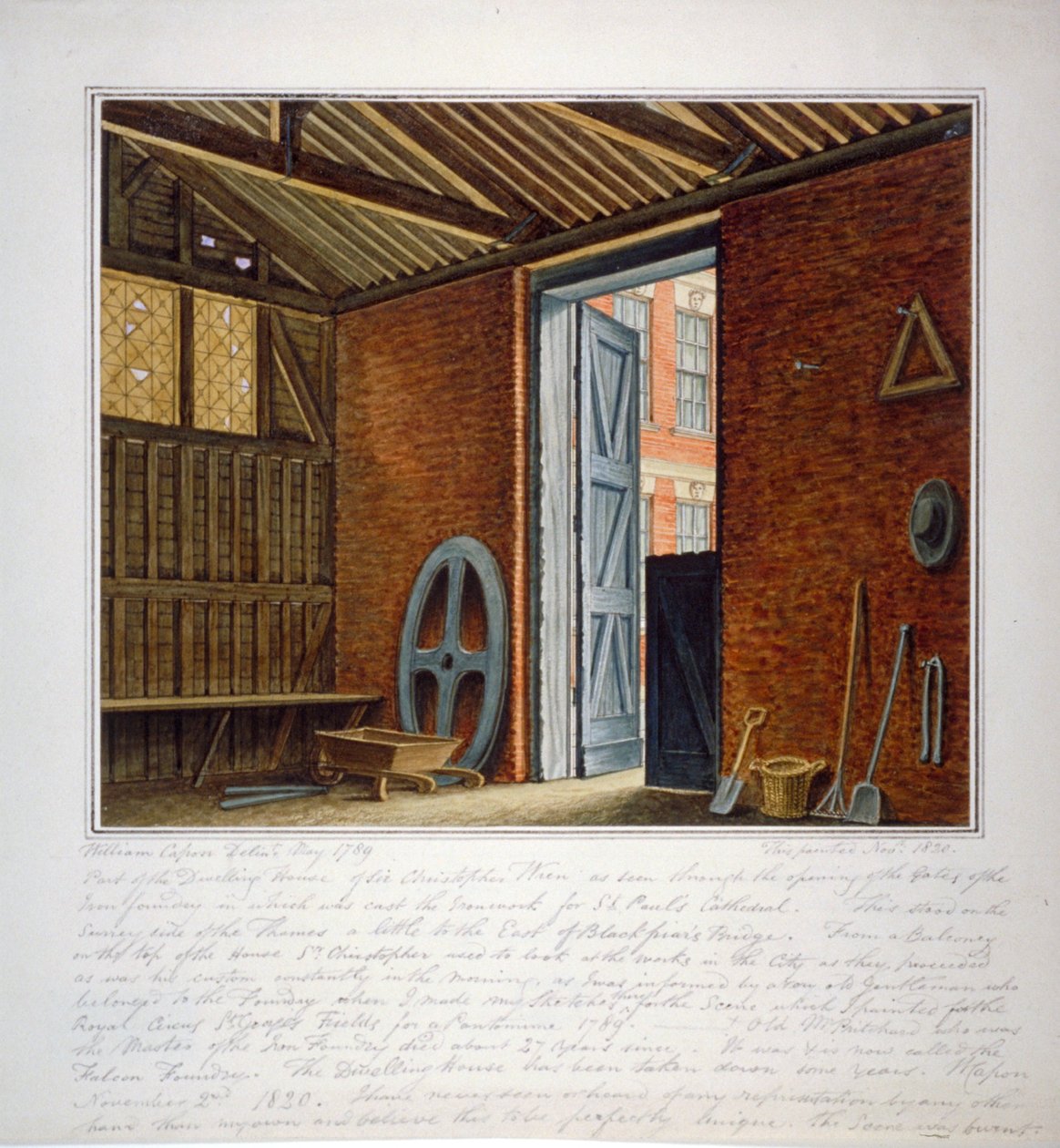 Sir Christopher Wren lakóházának része, Southwark, London, 1820. alkotó: William Capon