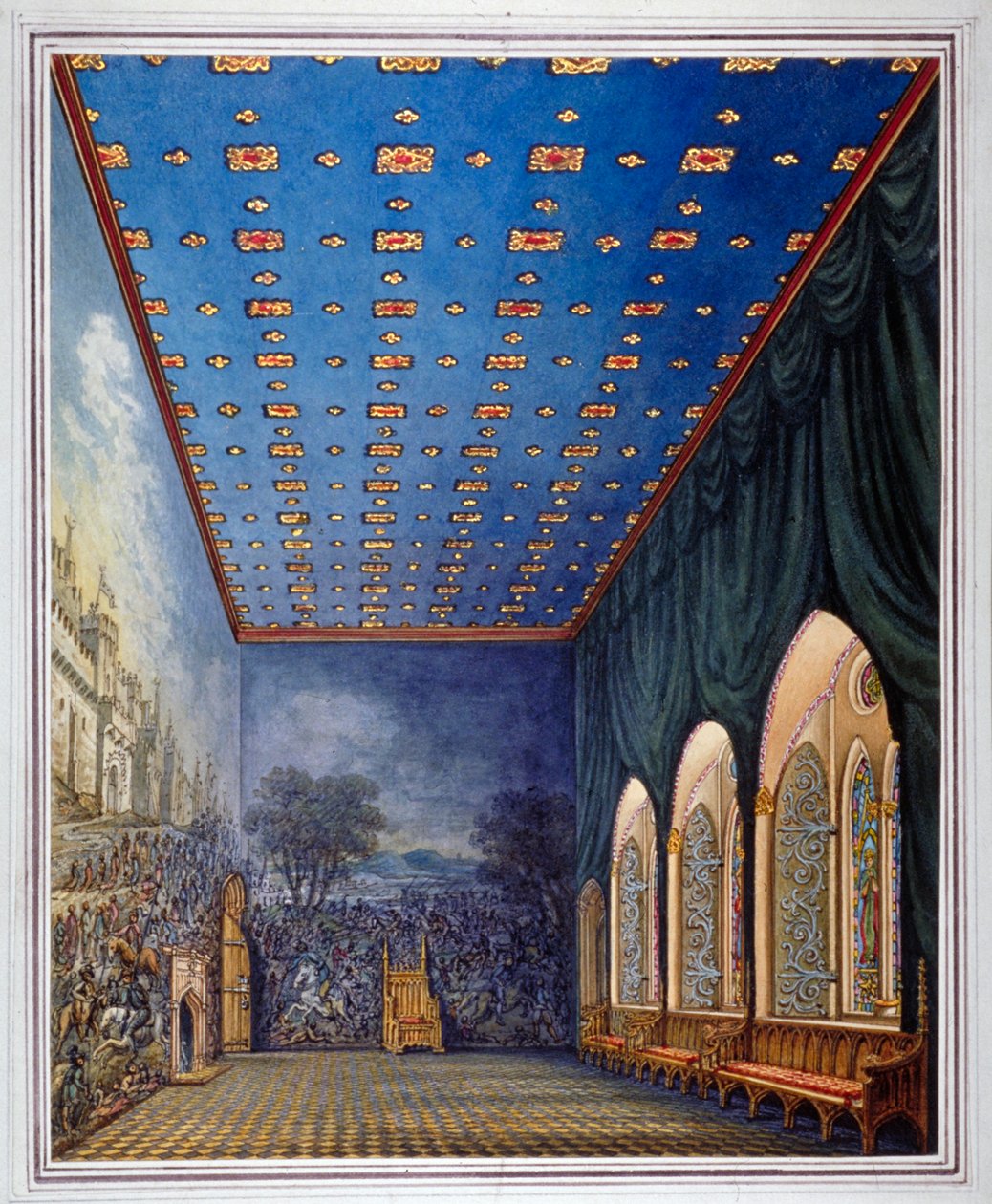 Javasolt séma a Painted Chamber újradíszítésére, Westminster régi palotájában, London, 1817. alkotó: William Capon
