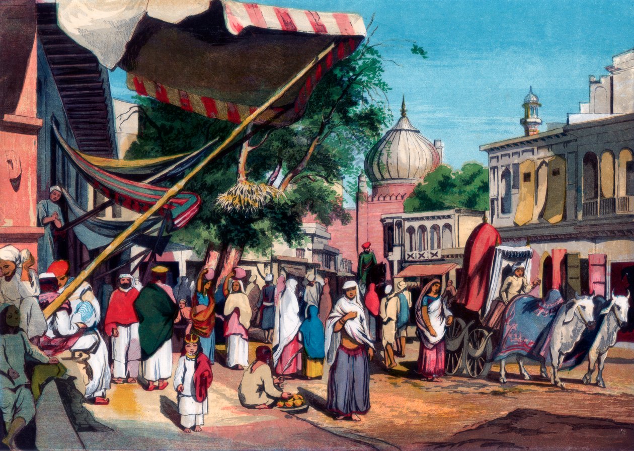 Egy utca Jami Masjid hátsó részén, Delhiben, Indiában, 1857. alkotó: William Carpenter
