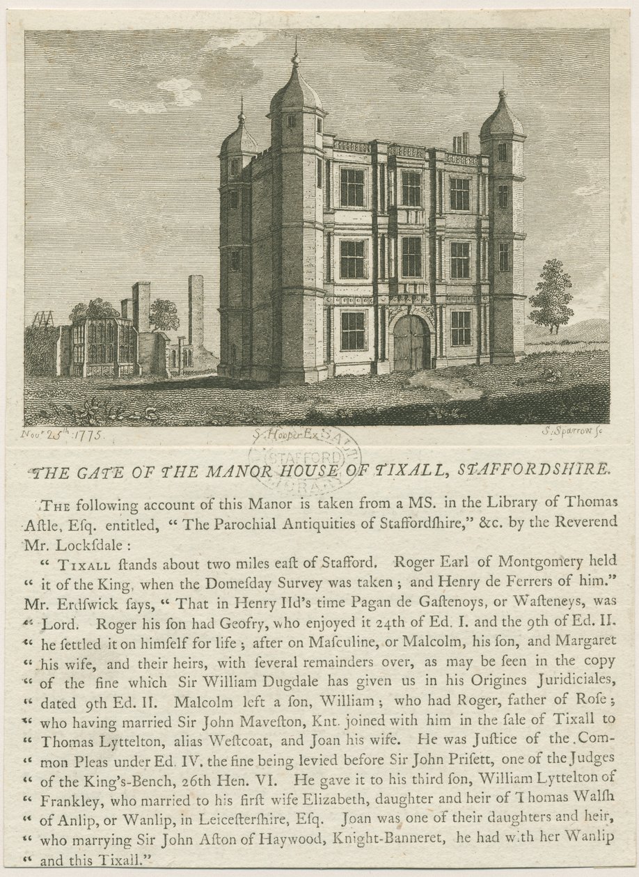 Tixall Hall – Gatehouse: metszet, nd [c 1813] (nyomtatás) alkotó: William Carter
