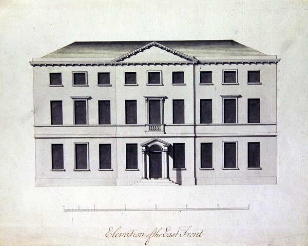 Tervezet a staffordshire-i Enville Hallhoz, 1770 körül (toll és tinta, szürkéskék mázolással) alkotó: William Chambers