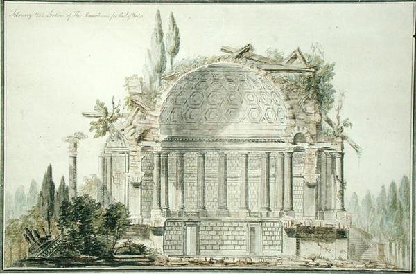 A walesi herceg (1738-1820) romos mauzóleumának terve 1752 (toll, tinta és akvarell, papír) alkotó: William Chambers