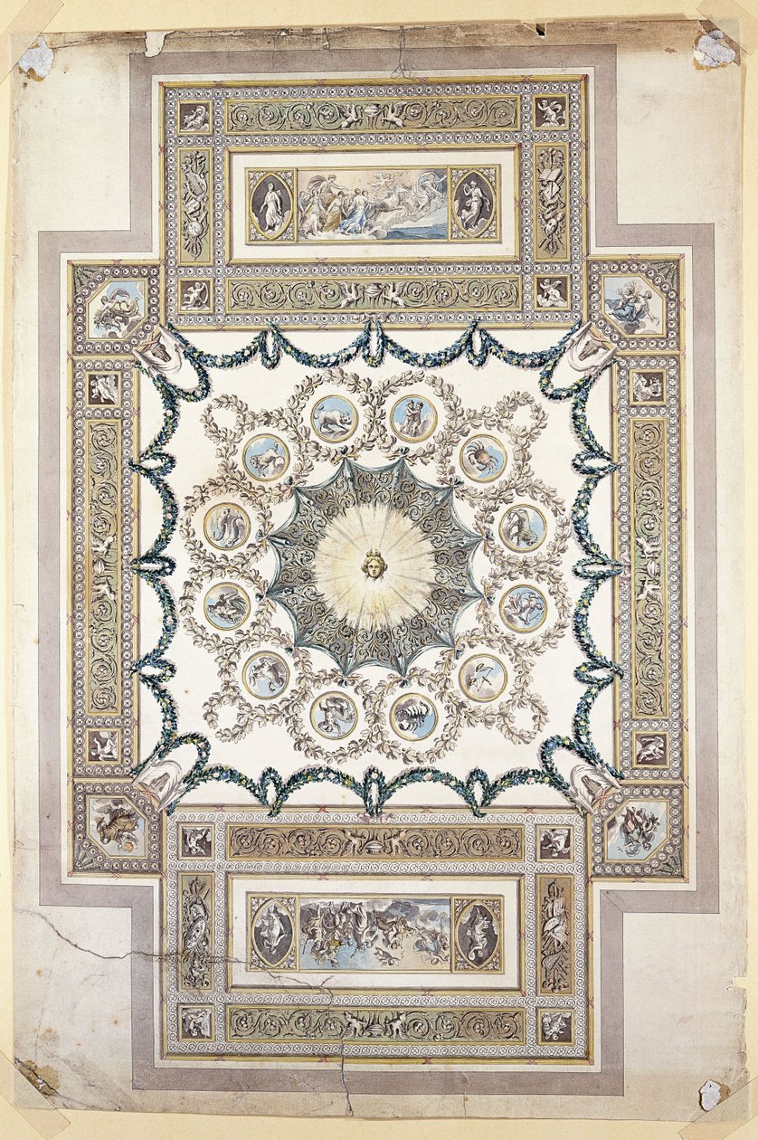 A Woburn Abbey könyvtári mennyezetének tervezése, alkotó: William Chambers