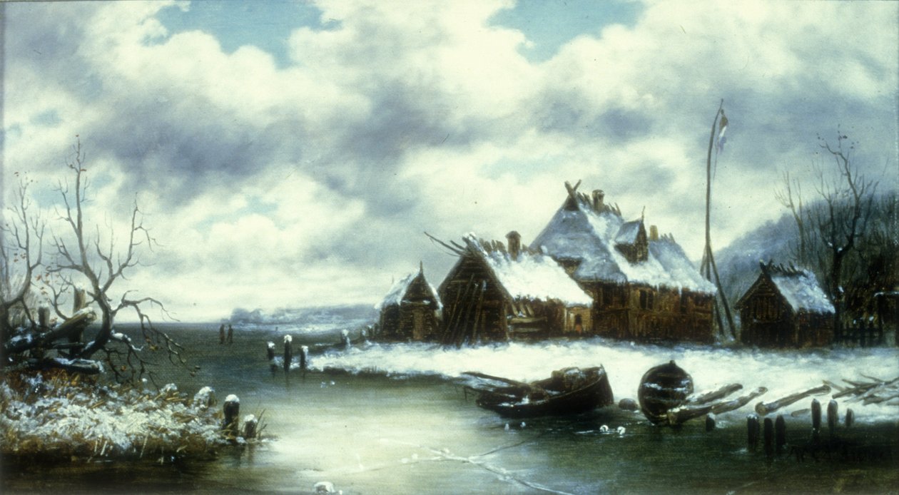 Téli havas jelenet (olaj, vászon) alkotó: William Charles Anthony Frerichs