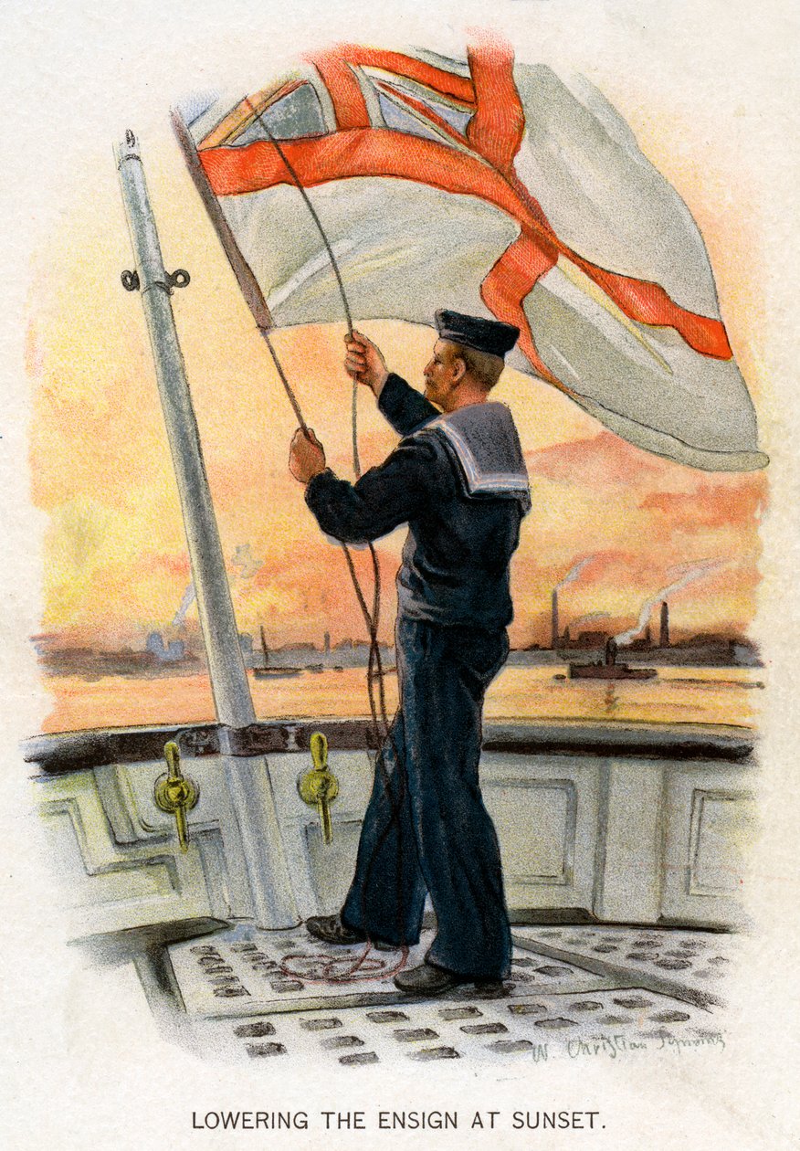 A zászlós leeresztése naplementekor, c1890-c1893. alkotó: William Christian Symons