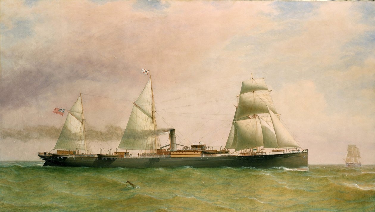 A "Dorunda" háromárbocos hajó és gőzhajó, amely a Brit Indiai Gőzösök Egyesületének zászlaját viseli, 1873-ból származik. Az 1875-ben épült Dorunda Ausztráliában szállított utasokat, és 1894-ben süllyedt el a portugál partoknál. alkotó: William Clark