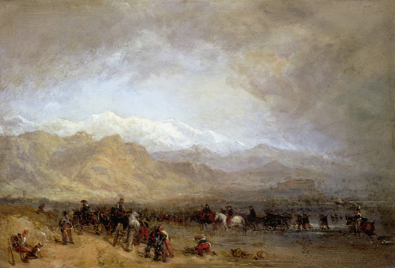 Francia csapatok a Magra partján (olaj, malomdeszka) alkotó: William Clarkson Stanfield