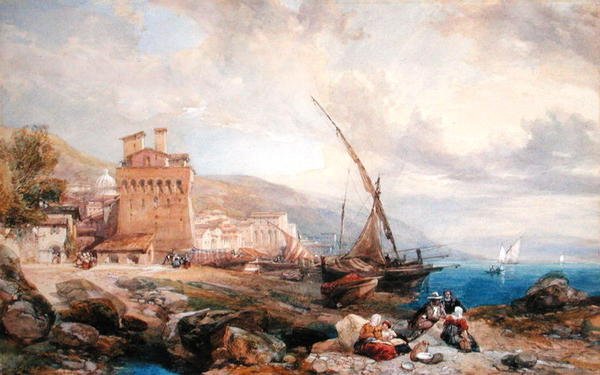 Salernói-öböl, 1840 körül (akvarell és gouache fehér papíron) alkotó: Clarkson Frederick Stanfield