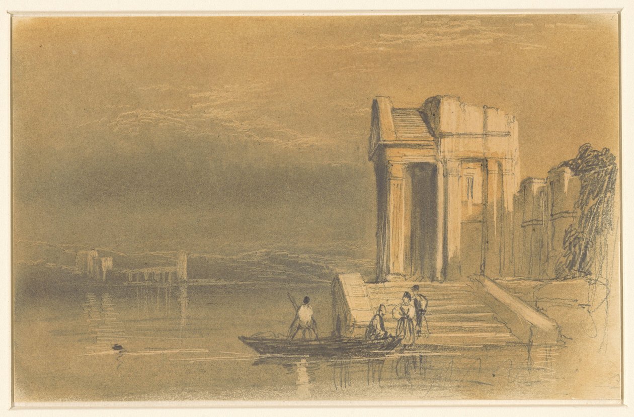 Templomromok egy tavon egy olasz tájon alkotó: Clarkson Frederick Stanfield