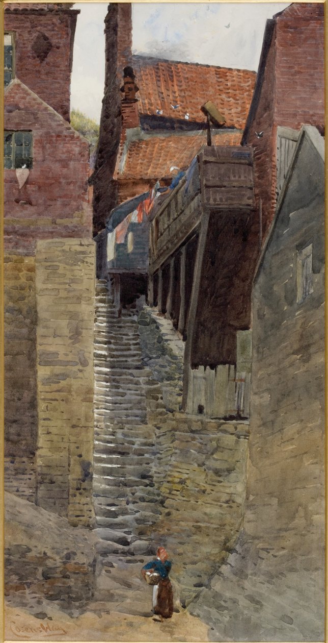 Lépcsők, Old Whitby (akvarell a kártyán) alkotó: William Cosens Way