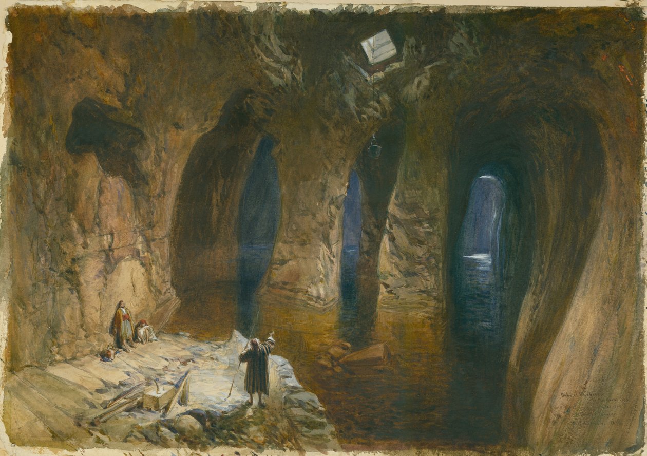 Bahr el Khabeer vagy a Nagy-tenger sziklába vájt ciszterna Salamon temploma alatt, 1870 (wc és ceruza papíron) alkotó: William Crimea Simpson