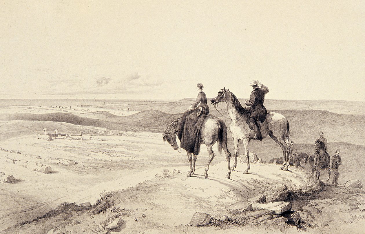 Florence Nightingale és Mr Bracebridge a Cathcarts-dombon, kilátással Sebastopolra alkotó: William Crimea Simpson
