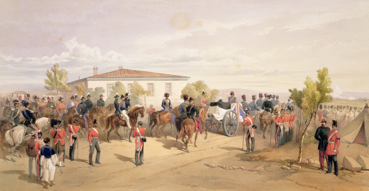 Lord Raglan gyászkísérete elhagyja a főhadiszállást, tábla a "The Seat of War in the East" című kiadványból, Paul és Dominic Colnaghi és társai, 1856. alkotó: William Crimea Simpson