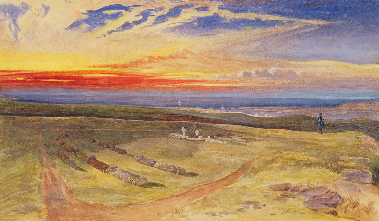 A tisztek sírjai a Cathcart-hegyi erődben, 1854 (wc és testszín grafit felett, papíron) alkotó: William Crimea Simpson