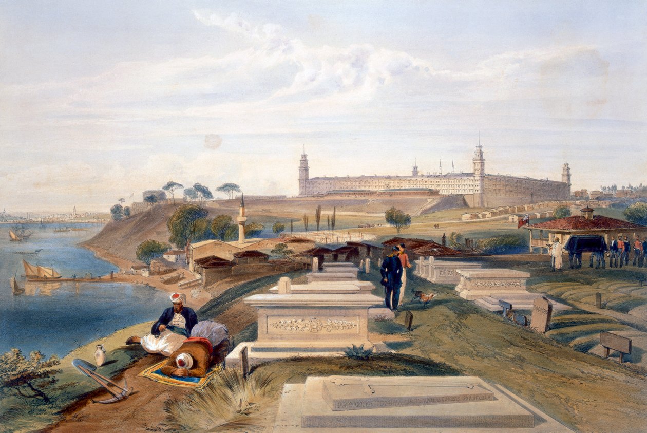 Kórház és temető, Scutari, tábla a "The Seat of War in the East" című kiadványból, Paul és Dominic Colnaghi és társai, 1856. alkotó: William Crimea Simpson