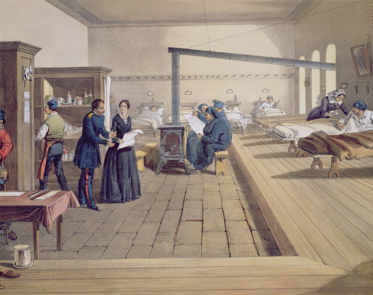 Scutari kórház, Florence Nightingale (1820-1910) részlete a kórteremben, a The Seat of War Kelet-ben, kocsma. Paul & Dominic Colnaghi & Co., 1856 (121085 részlet) alkotó: William Crimea Simpson