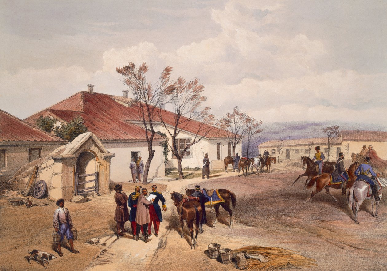Lord Raglan főhadiszállása Khutur Karagatchban, a "The Seat of War Keleten" tányérja, kocsma. Paul und Dominic Colnaghi és Társa, 1856 alkotó: William Crimea Simpson