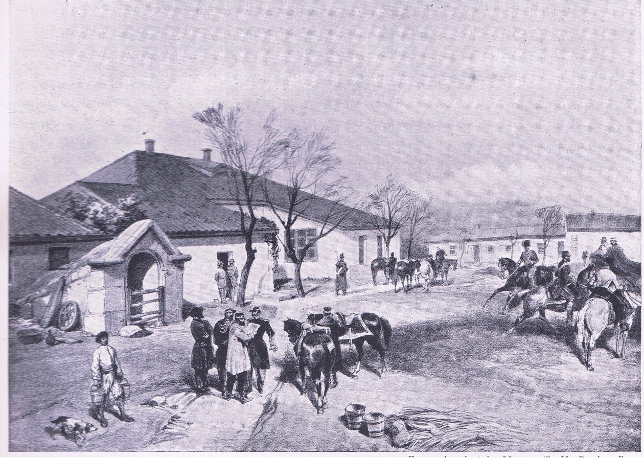 Lord Raglans főhadiszállása Khutor-Karagatchban, illusztráció a brit szárazföldi és tengeri csatákból, 1915 alkotó: William Crimea Simpson