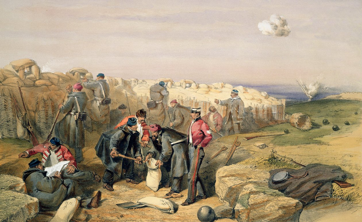Russian Rifle Pit (ma brit), lemez a „The Seat of War in the East” című filmből, kiadó: Colnaghi and Co., 1856 alkotó: William Crimea Simpson