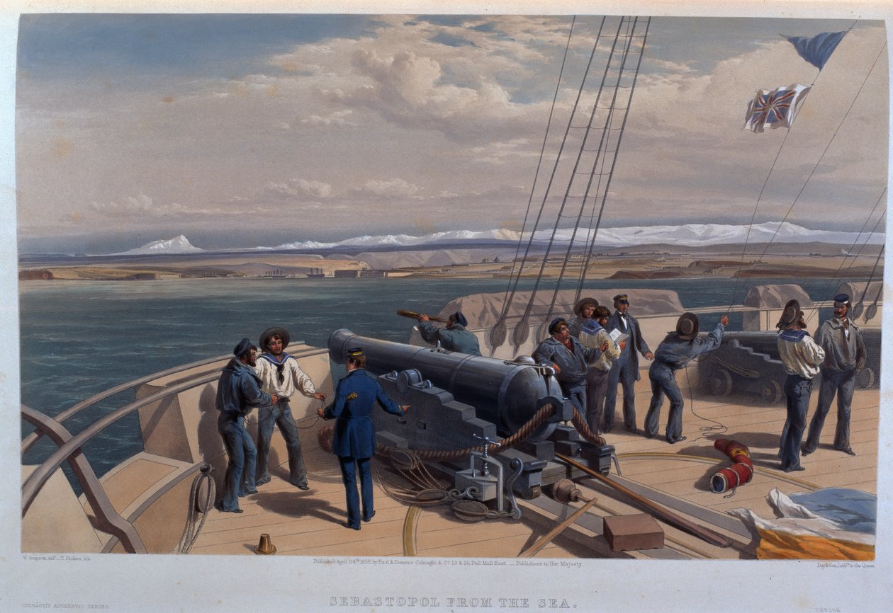 Sebastopol a tengerből, T. Picken metszete, a „The Seat of War East – First Series” (A háború székhelye keleten – első sorozatból), kiadó: Colnaghi und Co., 1855 alkotó: William Crimea Simpson