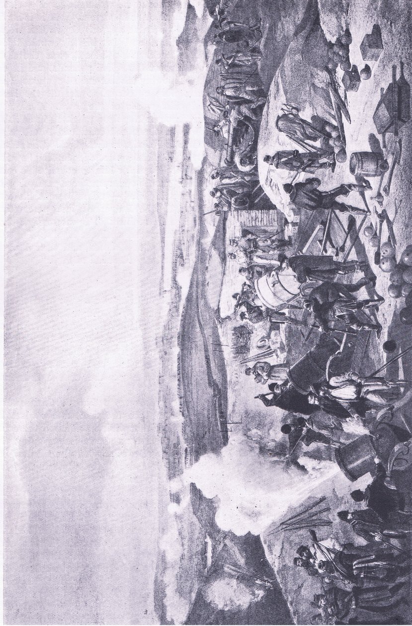 Szevasztopol: Egy forró nap az akkumulátorokon, illusztráció a brit csaták szárazföldön és tengeren című filmből, 1915 alkotó: William Crimea Simpson