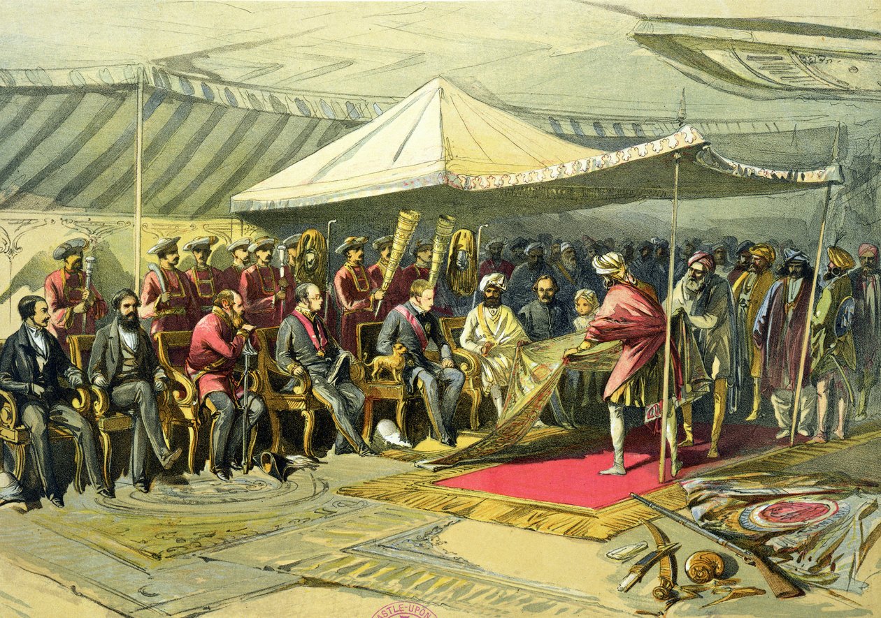 Az alkirály visszatérő látogatása a kasmír maharadzsánál, 1863 (chromolitho) alkotó: William Crimea Simpson