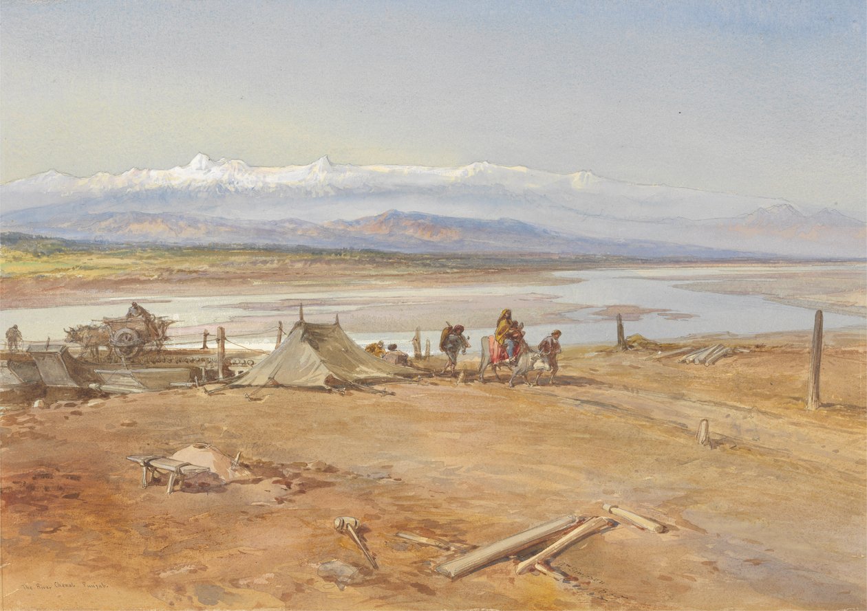 A Chenab folyó, Punjab, 1865 (wc és gouache papíron) alkotó: William Crimea Simpson