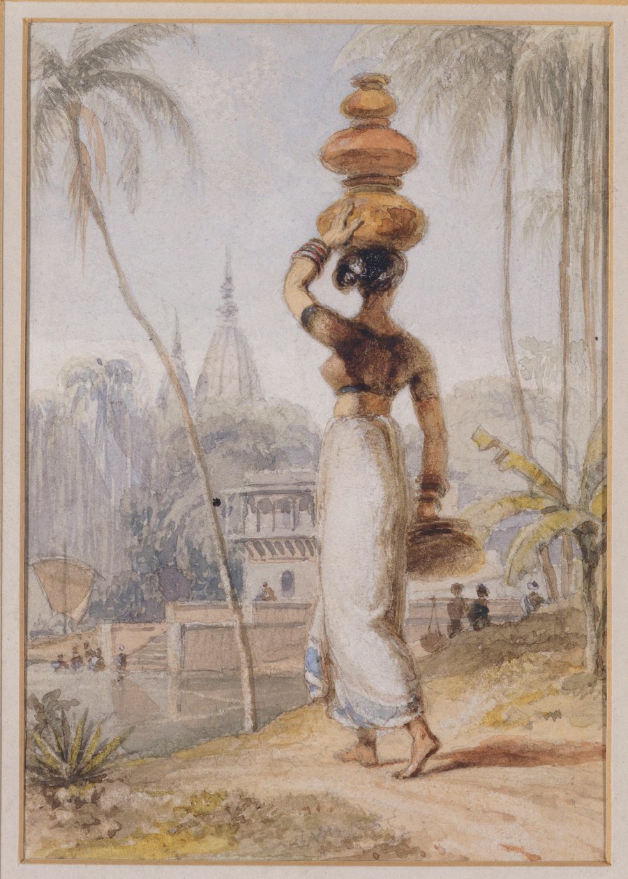 Egy hindu nő, aki vizesedényt cipel (ceruzával és akvarellel) alkotó: William Daniell