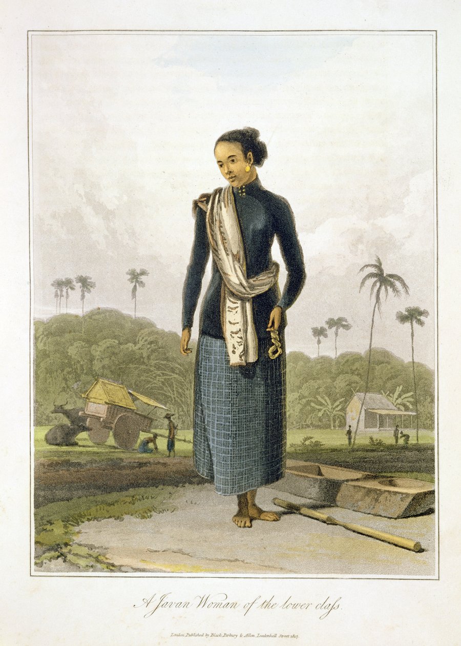 Egy alsó osztályú jávai nő, 3. tábla a kötetből. Thomas Stamford Raffles (1781-1826) „The History of Java” I. könyve, pub. 1817 (akvatinta) alkotó: William Daniell