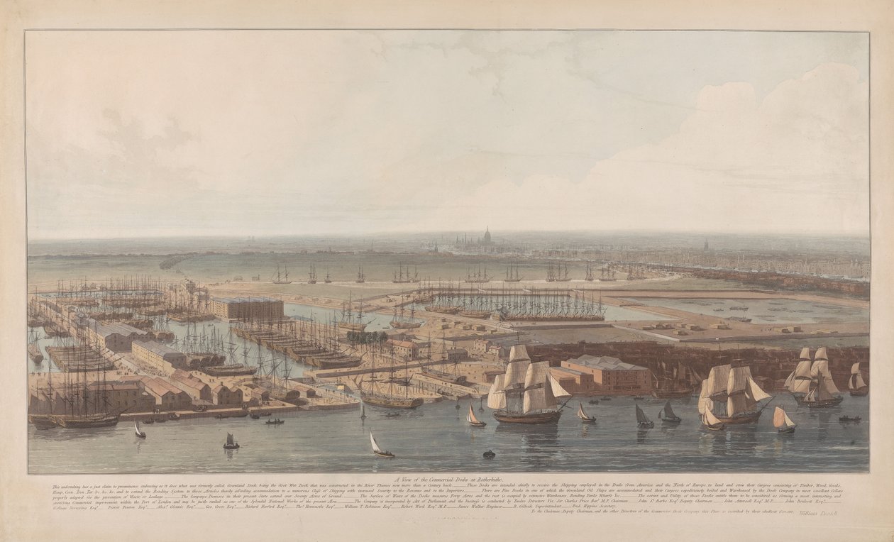 Kilátás a rotherhithe-i kereskedelmi kikötőre alkotó: William Daniell