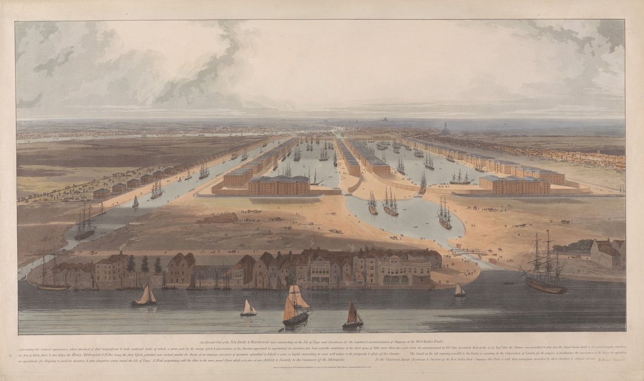 Kilátás a West India Docksra alkotó: William Daniell