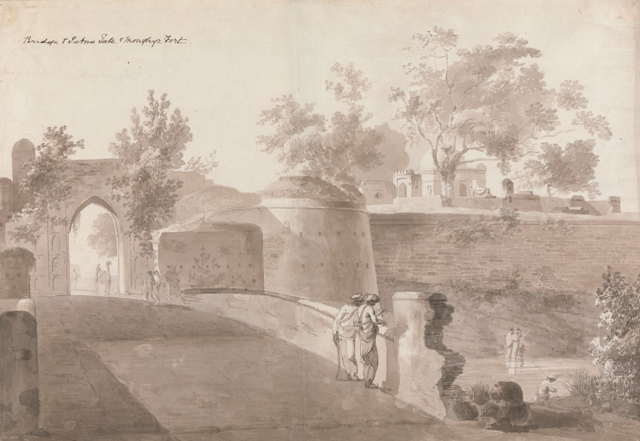 A híd és a Patna-kapu és a Monghyr erőd alkotó: William Daniell