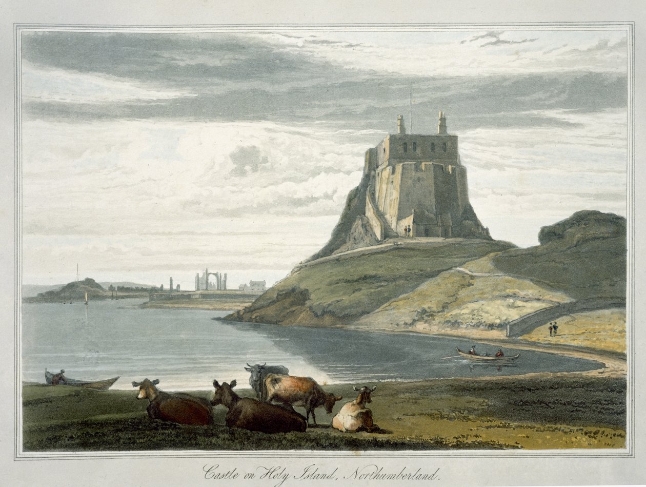 Vár a Holy-szigeten, Northumberland, az 1822-ben megjelent "A Voyage Around A Great Britain Undertaken between the Years 1814 and 1825" (akvatinta) című műből. alkotó: William Daniell