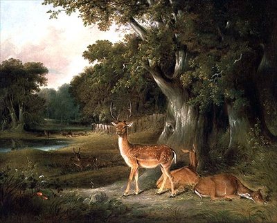 Szarvas erdős tájon alkotó: William Daniell